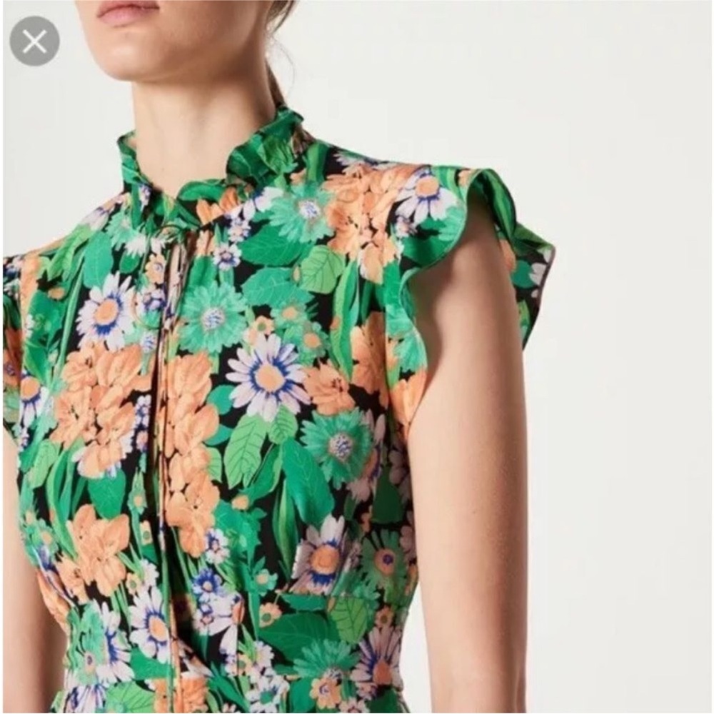 Sandro Paris Maline Silk Dress Size 2 Floral MIDI XS Wedding Guest - Picture 3 of 14